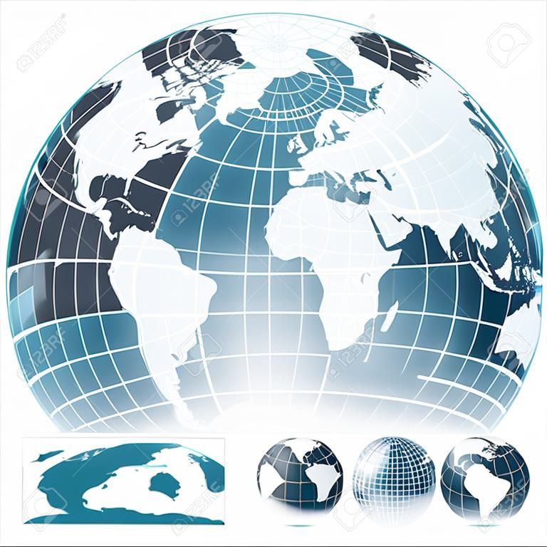 Carte du monde avec Globes Situé dans divers raccourcis