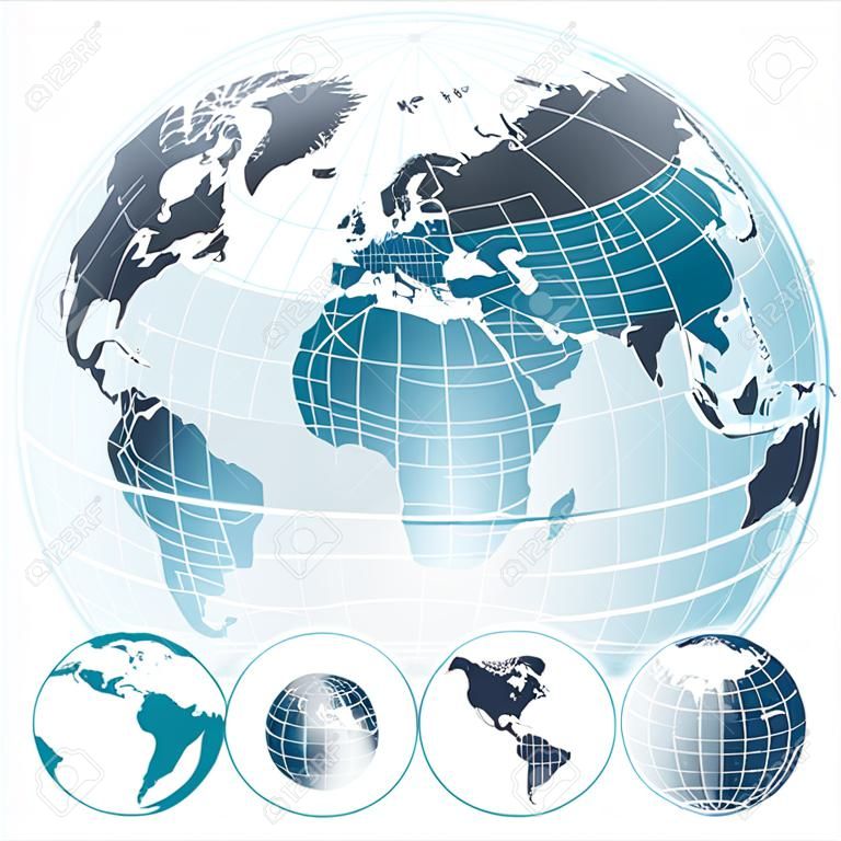 Carte du monde avec Globes Situé dans divers raccourcis