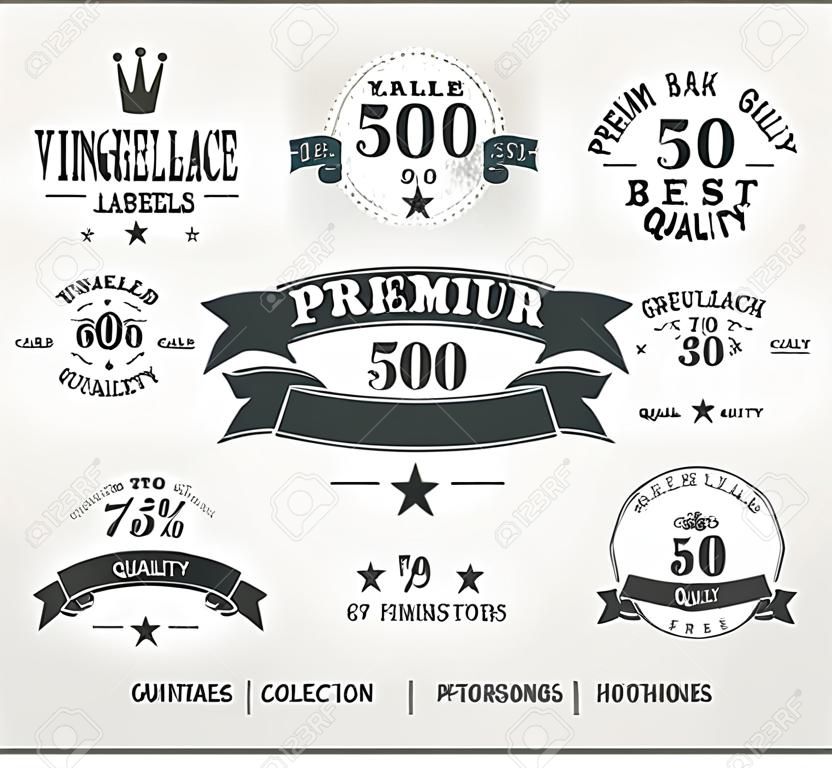 Vintage Styled Labels de qualité haut de gamme et la collecte de rubans noir avec la conception grungy