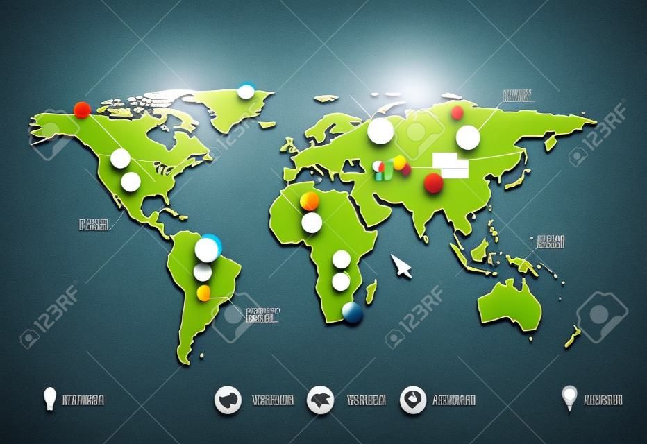 3d vector world map illustration and infographics design template. 