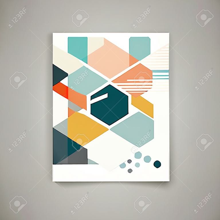 Vector design of Magazine Cover with abstract vintage polygonal hexagon background. Geometric pattern.