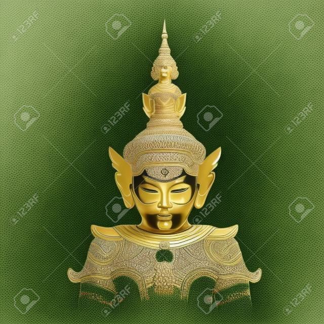 Illustrazione della Thailandia della statua gigante del guardiano. Disegno a tratteggio statua gigante