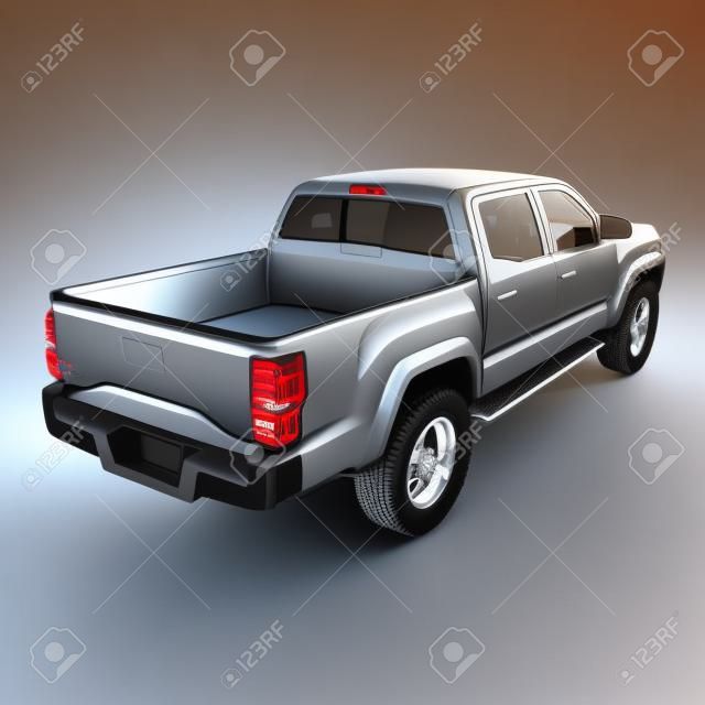 Vista posteriore del camion vuoto pick-up su sfondo bianco. Illustrazione 3D