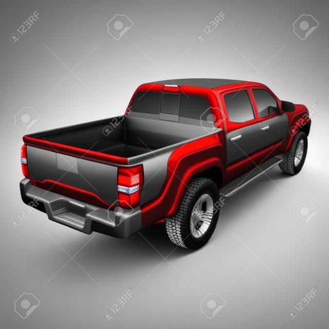 Rückansicht leer Pick-up Truck auf weißem Hintergrund. 3D-Darstellung