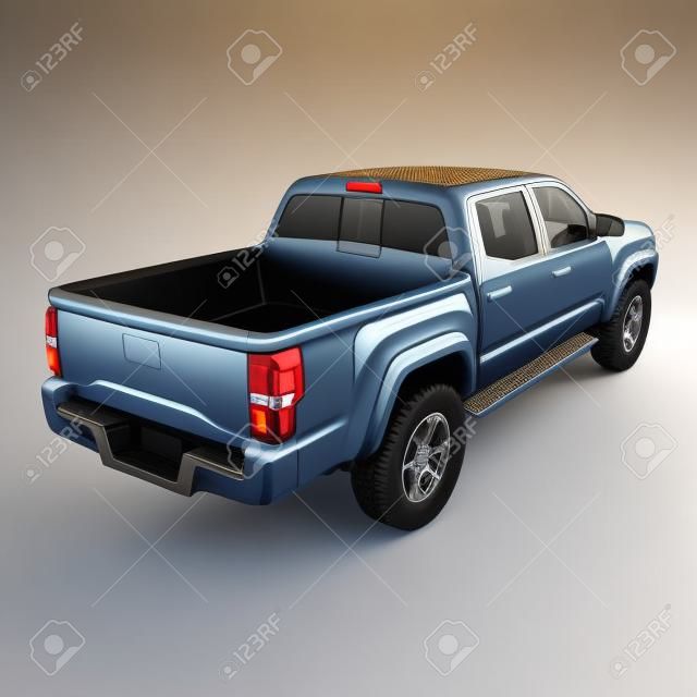 Vista traseira do caminhão pick-up vazio no fundo branco. ilustração 3D