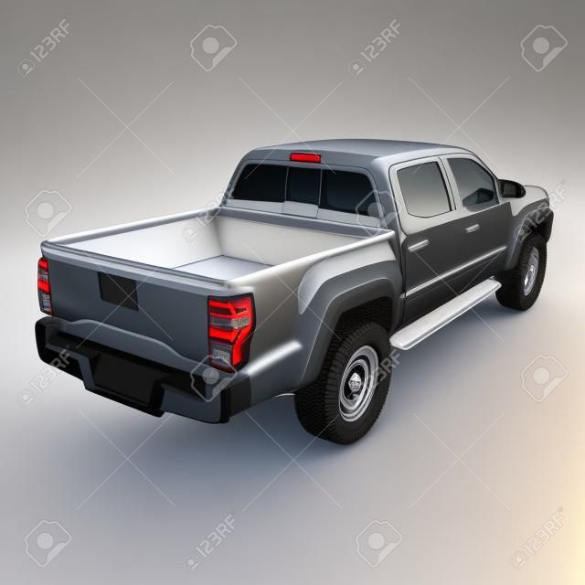 Vista trasera de la camioneta pick-up vacío en el fondo blanco. ilustración 3D