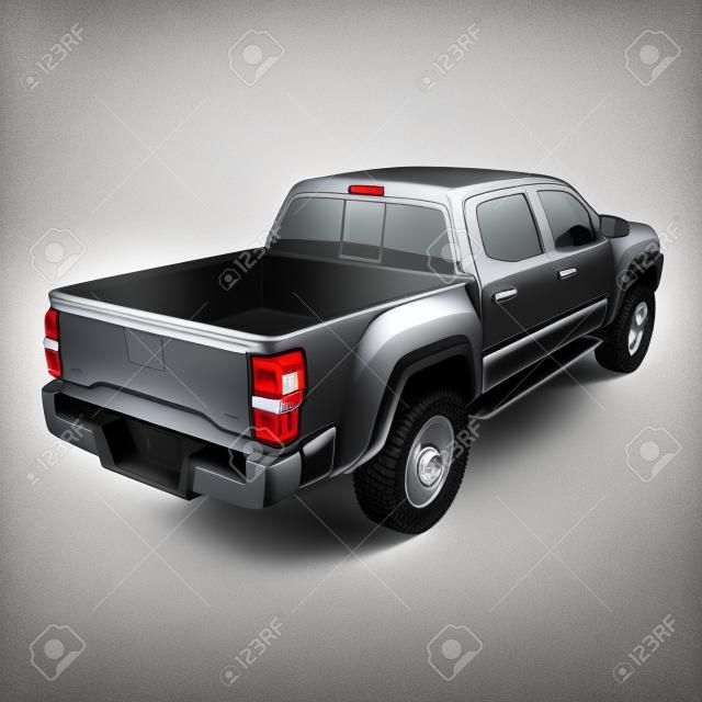 Vista traseira do caminhão pick-up vazio no fundo branco. ilustração 3D