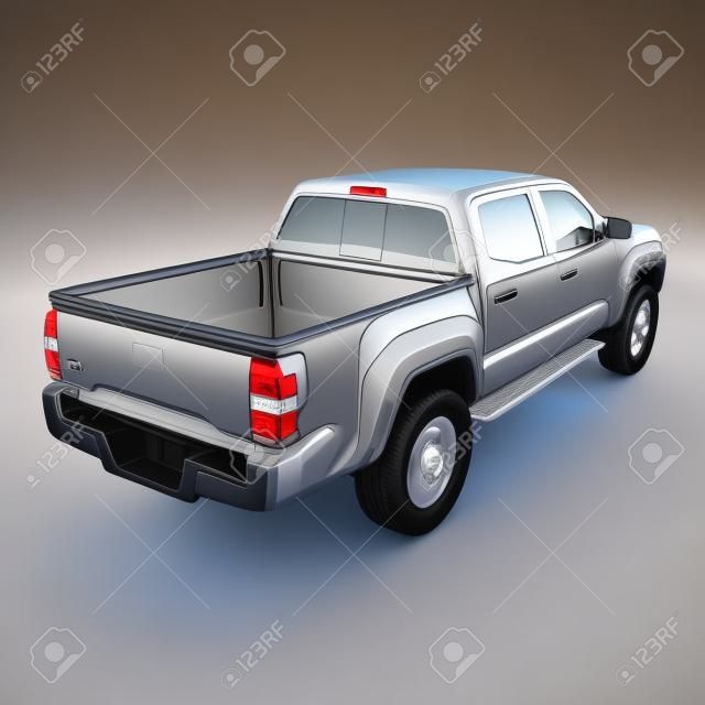 Rückansicht leer Pick-up Truck auf weißem Hintergrund. 3D-Darstellung