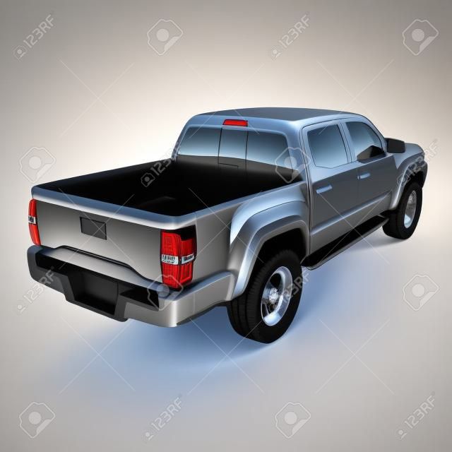 Vista trasera de la camioneta pick-up vacío en el fondo blanco. ilustración 3D