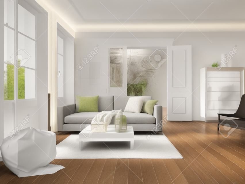 现代客厅中的沙发3D渲染