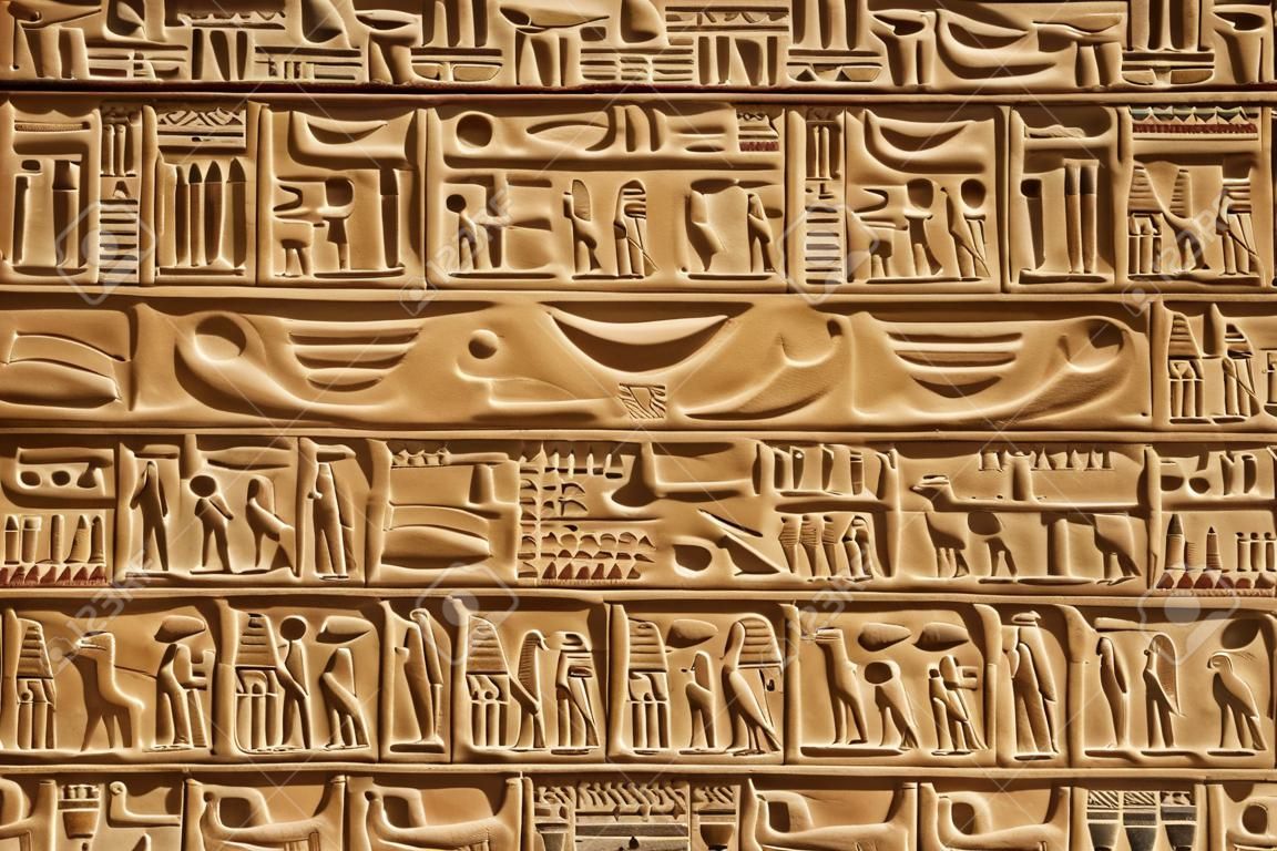 Jeroglíficos egipcios en la pared de piedra