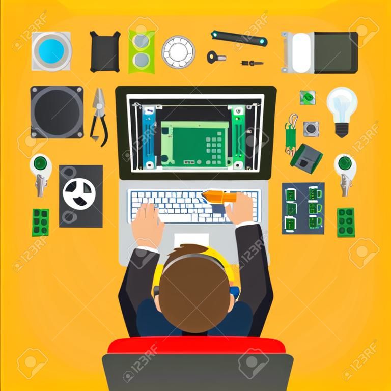 Computer service. Man repairing computer, PC repairer.