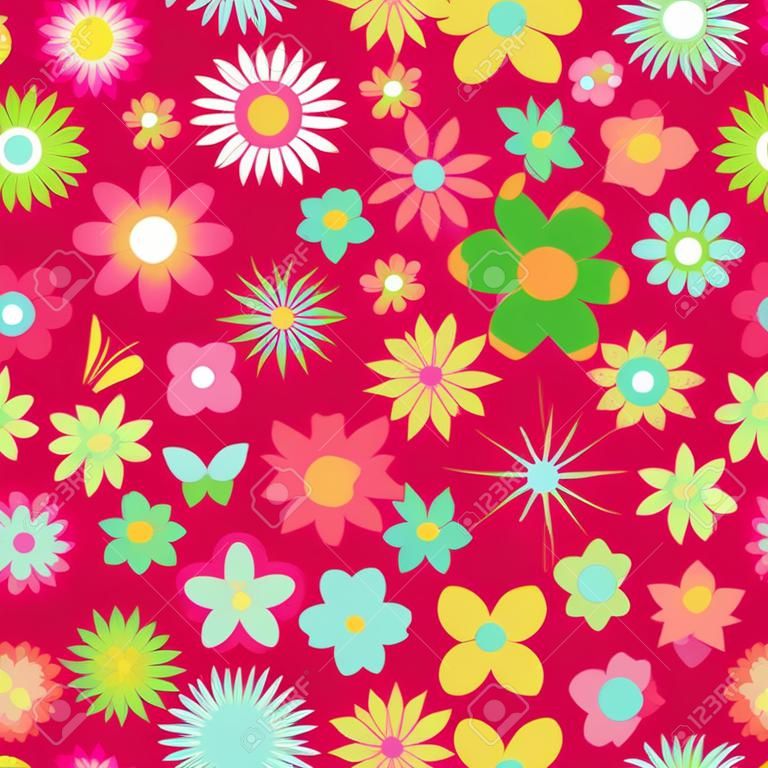 Wzór kwiatów w różnych kolorach i kształtach