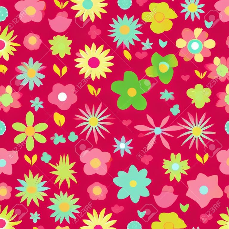 Nahtloses Muster von Blumen in den verschiedenen Farben und in den Formen