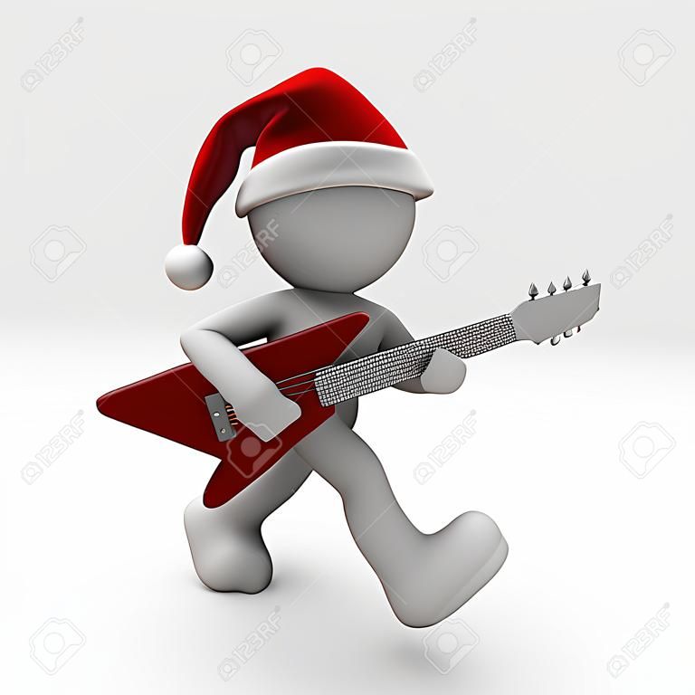 A 3d character plays a christmas carol with an electric guitar.