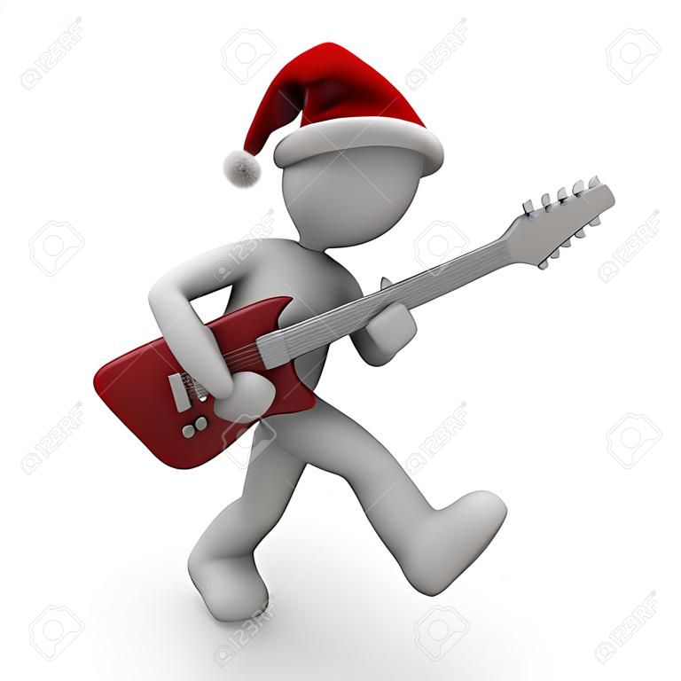 3d karakter, bir elektro gitar ile bir Noel şarkısı çalıyor.