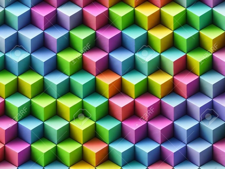 Colorfull 3D geometric boxes background - vibrance cubes seamless pattern