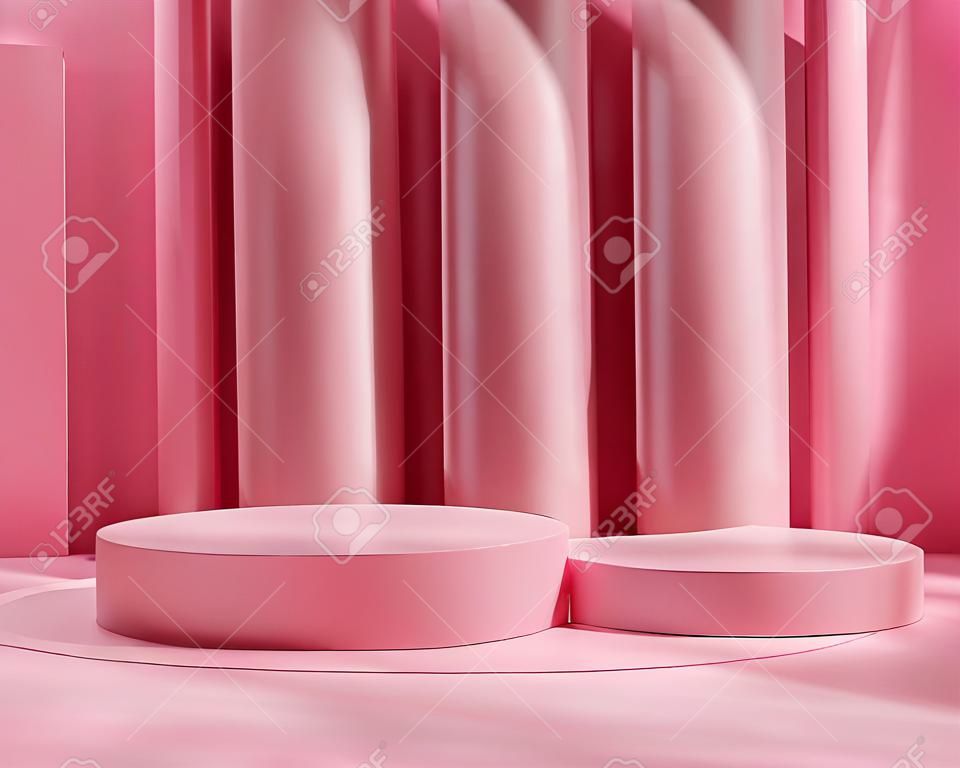 Il podio della fase di San Valentino simula il rendering 3d della vetrina dell'esposizione del prodotto