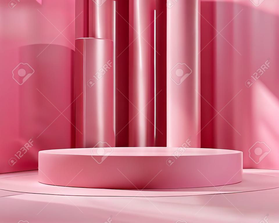 Il podio della fase di San Valentino simula il rendering 3d della vetrina dell'esposizione del prodotto