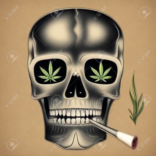 Иллюстрация черепа - курящий сорняк
