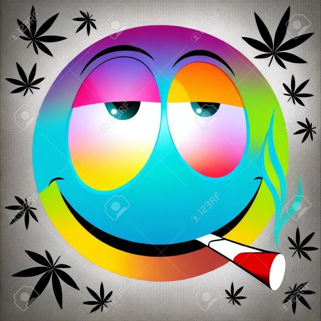 Emoji smoking marijuana - colorful cartoon illustration