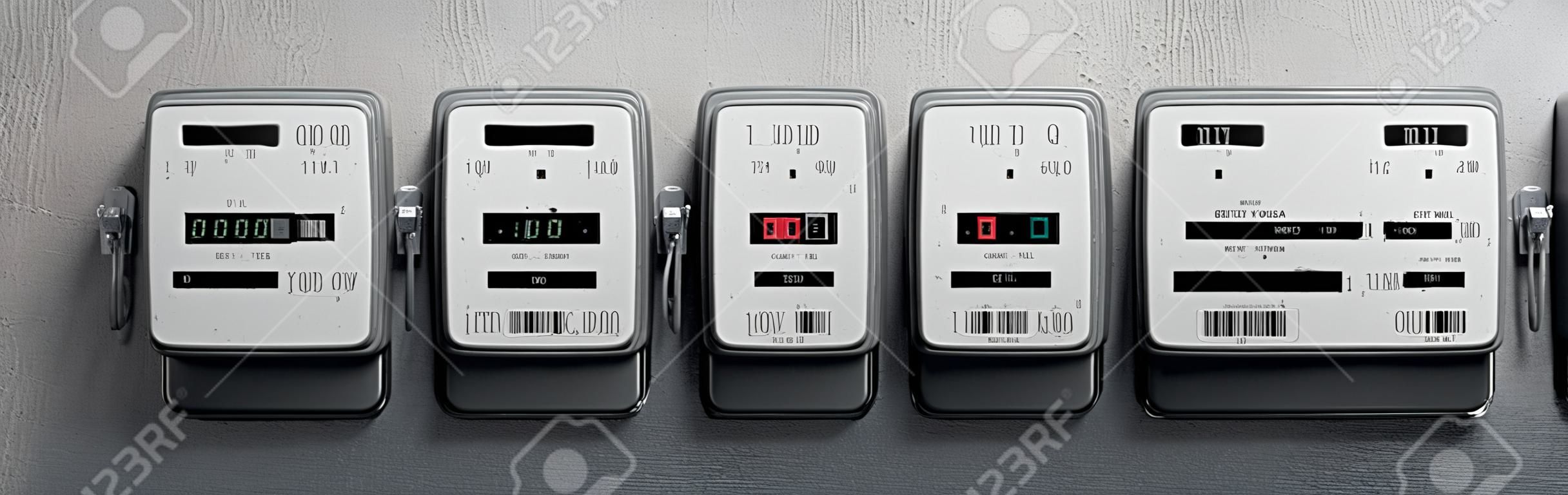 Electricity meters and concrete wall - 3D illustration