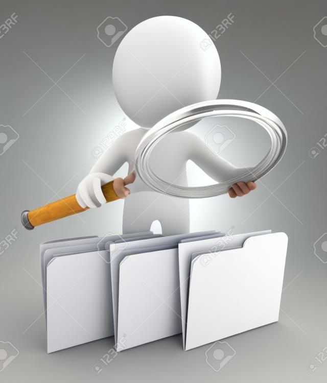 3d white people examines files, isolated white background, 3d image