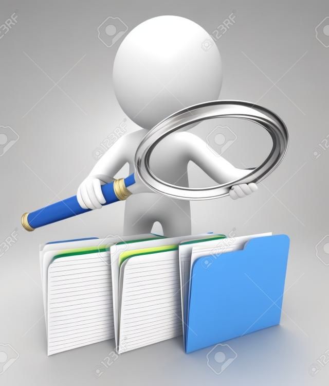 3d white people examines files, isolated white background, 3d image