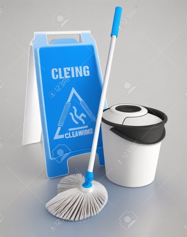 Matériel de nettoyage 3d, fond blanc, image 3d