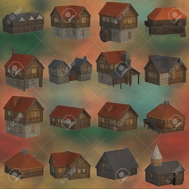 collezione di case medievali - 3D