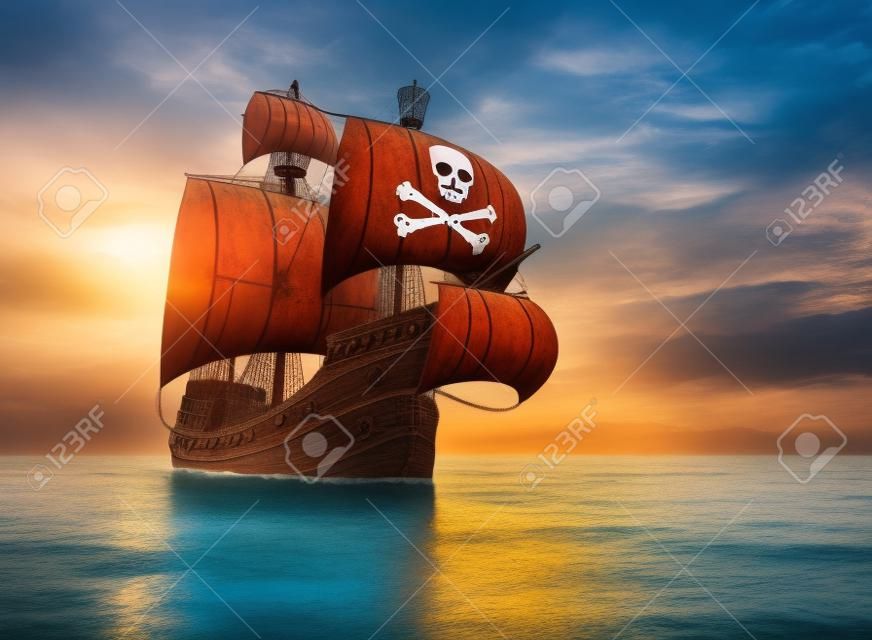 Navio pirata em alto mar