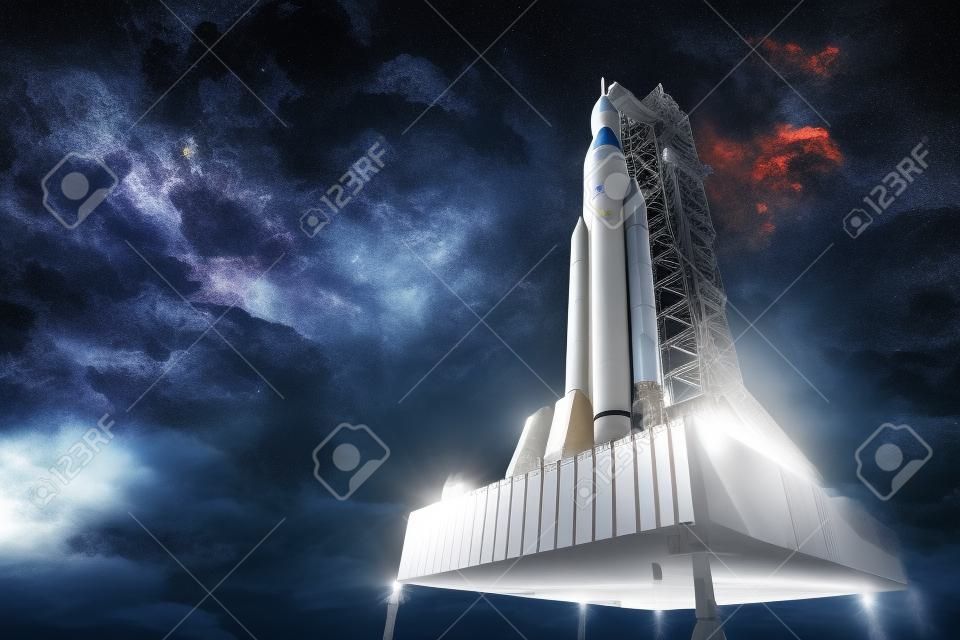 Space Launch System On Launchpad Over Background Of Sky