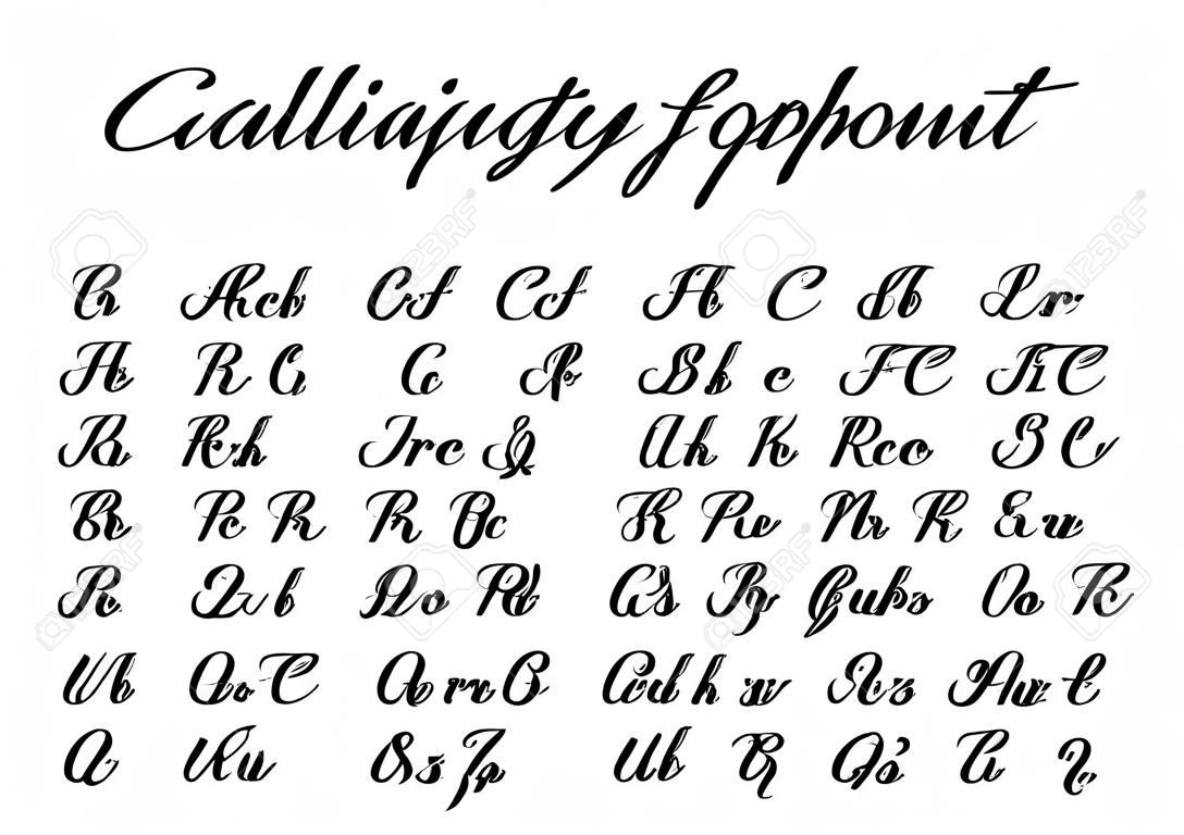 Alfabeto de letras manuscritas de vector, fuente caligráfica sobre fondo blanco