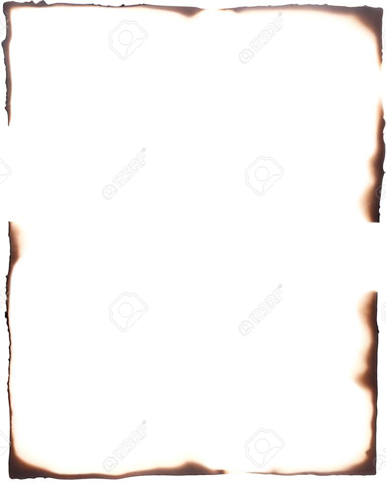 Bordi bruciati isolati su bianco Usa come una cornice o composito con qualsiasi foglio di carta per dare l'aspetto di bordi bruciati