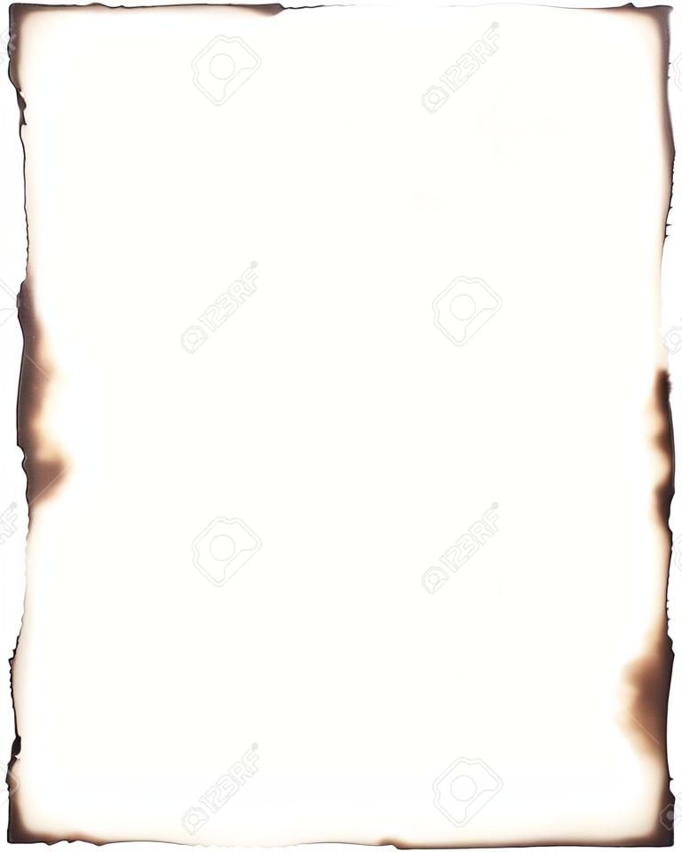 Bordi bruciati isolati su bianco Usa come una cornice o composito con qualsiasi foglio di carta per dare l'aspetto di bordi bruciati