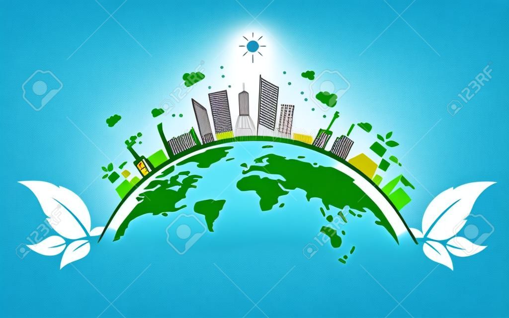 エコロジーの概念と環境、持続可能なエネルギー開発のためのバナー設計要素、ベクトルイラストレーション