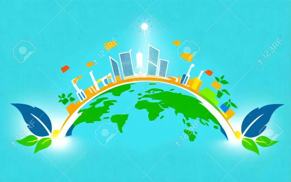 Concetto di ecologia e ambientale, elementi di design di banner per lo sviluppo di energia sostenibile, illustrazione vettoriale