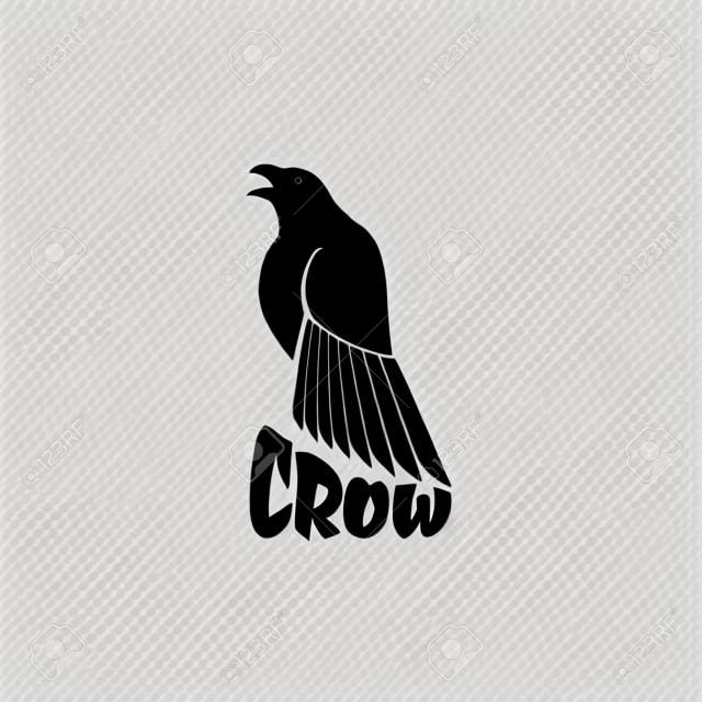Logo di corvo nero su sfondo bianco. Corvo isolato.