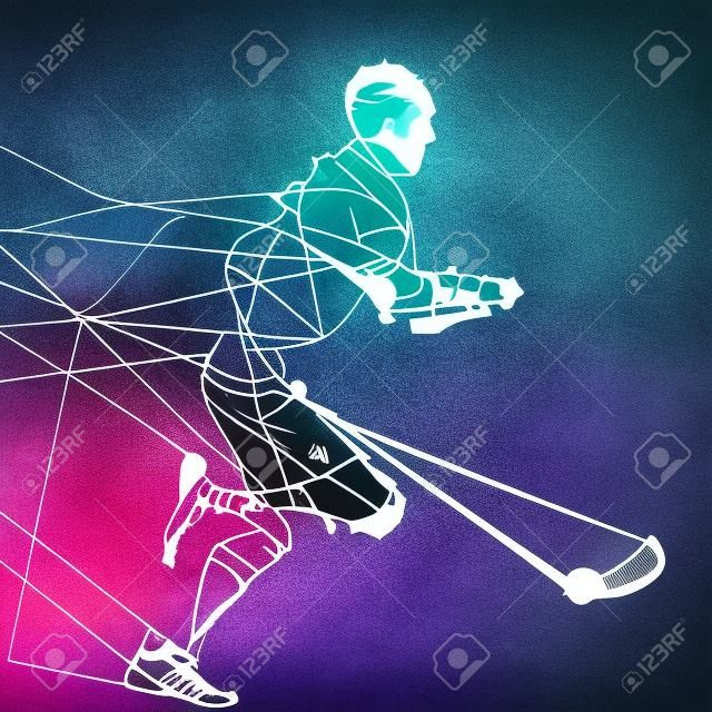 Floorball background, lines create a player with stick.