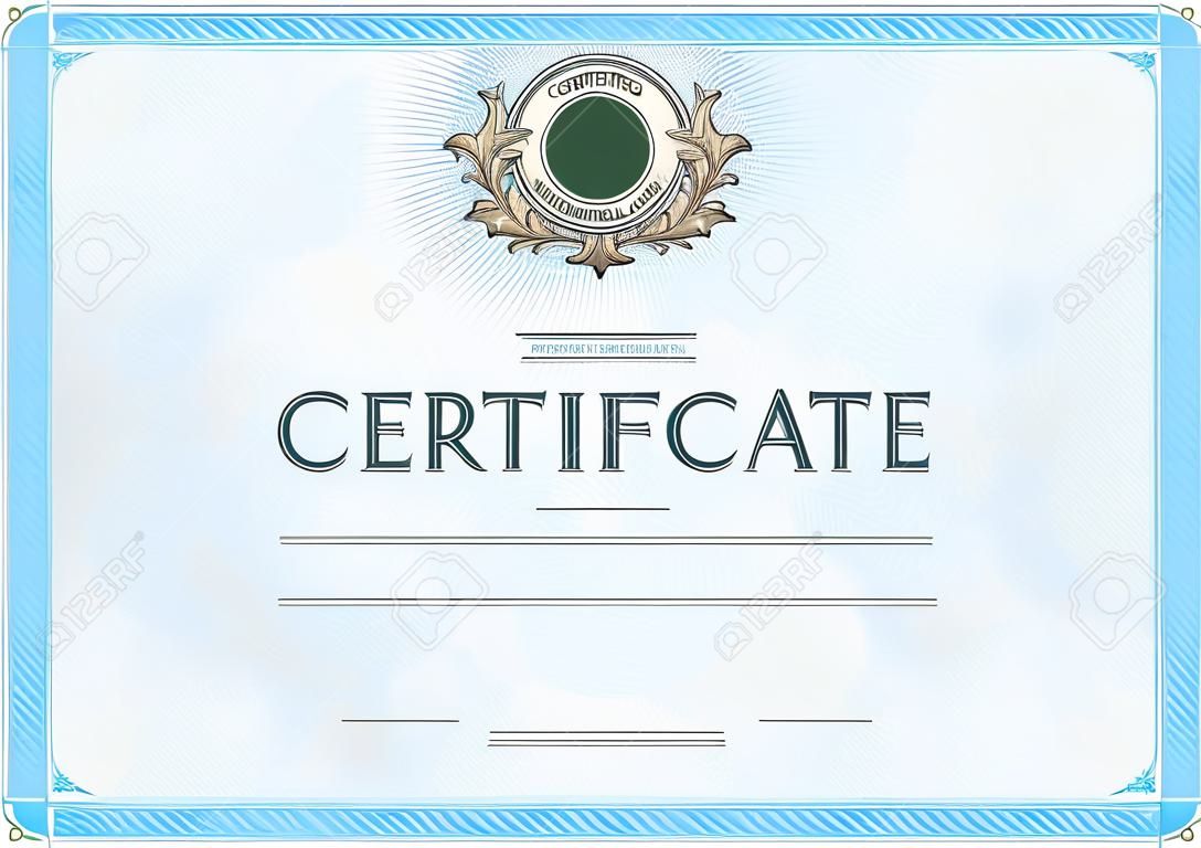 Certyfikat z rocznika elementów i niebieskimi znakami wodnymi