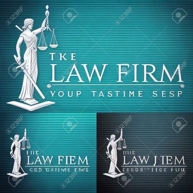 Logo law firm lady justice / Justice Goddess Themis, lady justice Femida. Stylized contour vector. Blind woman holding scales and sword.