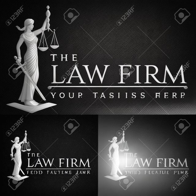 Logo law firm lady justice / Justice Goddess Themis, lady justice Femida. Stylized contour vector. Blind woman holding scales and sword.