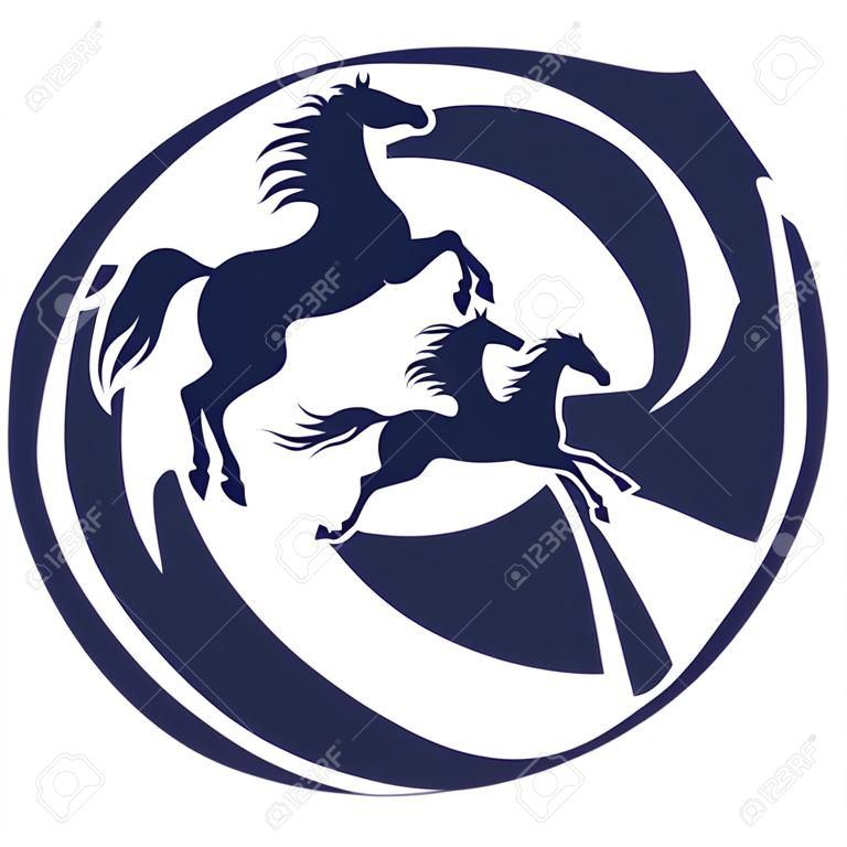 Rearing up horse monochrome silhouette. Can be used for logo, emblem or heraldry design concept. Horse racing. Champion. Hippodrome. Jump racetrack. Equestrian sport.