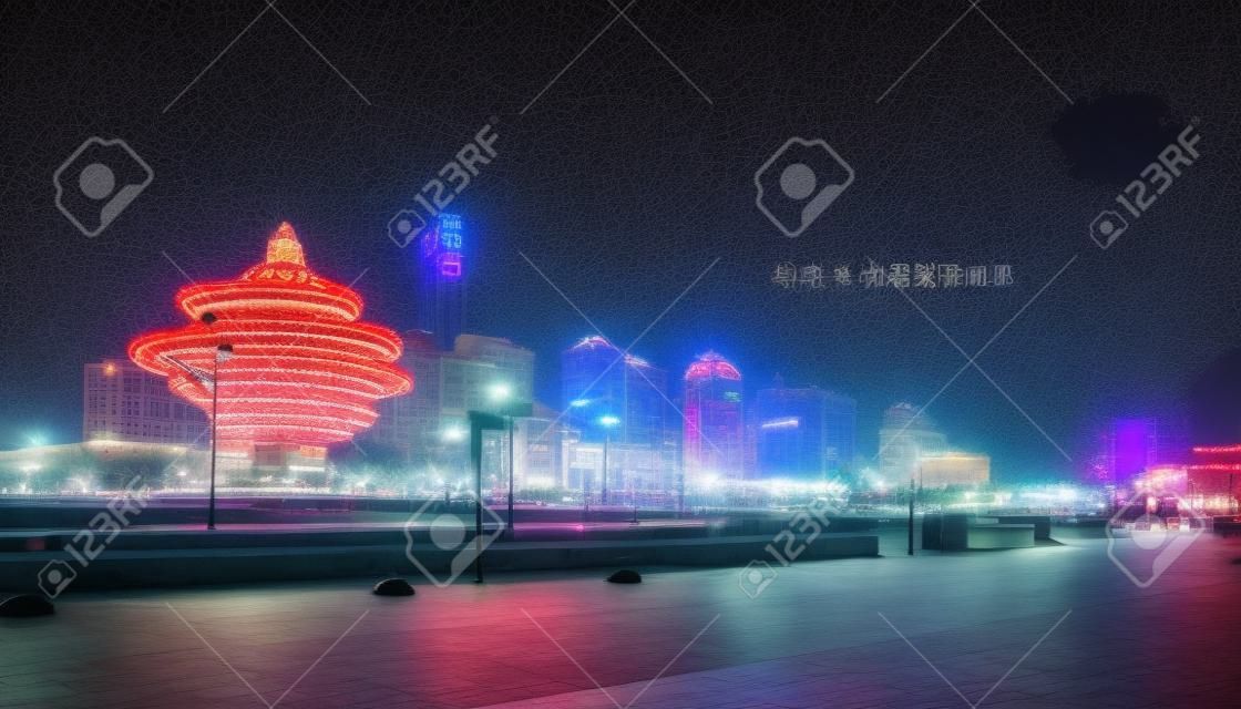Beautiful night view of Qingdao Wusi Square
