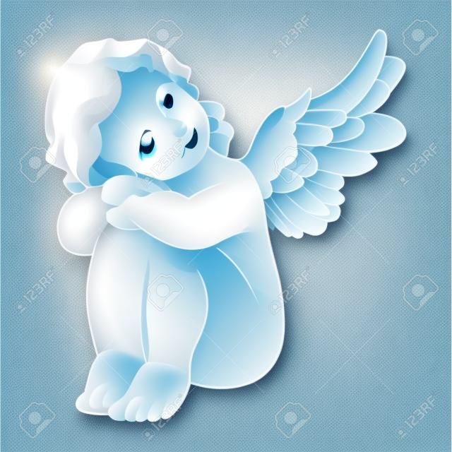 Cute isolated vector concept card with hand drawn  little angel. Beautiful  Merry Christmas  background