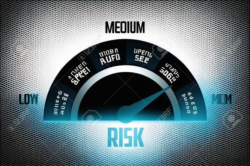 Risk concept on speedometer. Vector icon