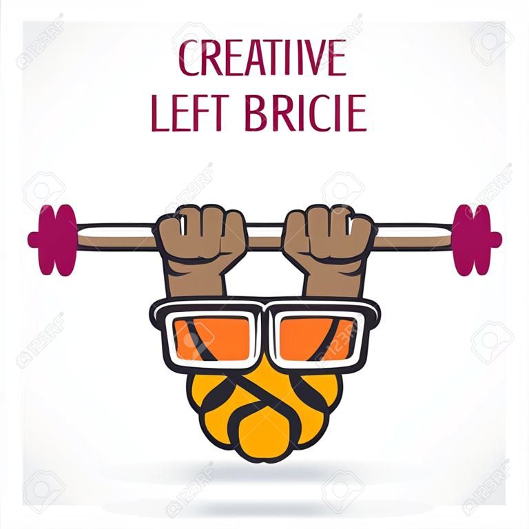 Creative left and right brain sign with the barbell