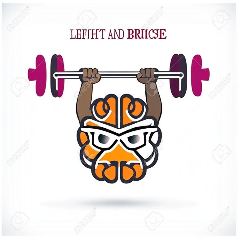 Creative left and right brain sign with the barbell