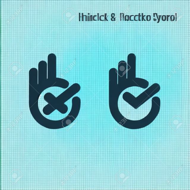 Hand and modern check mark icon.Wrong and right check mark icons.Ok   design vector symbol.Hand okay symbol icon  .Approval and rejection concept.Vector illustration