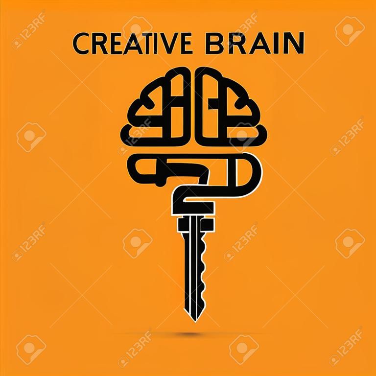 키 기호 크리 에이 티브 뇌 기호입니다. 아이디어 영감, 혁신, 발명, 효과적인 사고와 지식의 success.Concept의 키. 비즈니스 및 교육 아이디어 개념. 벡터 일러스트 레이 션.